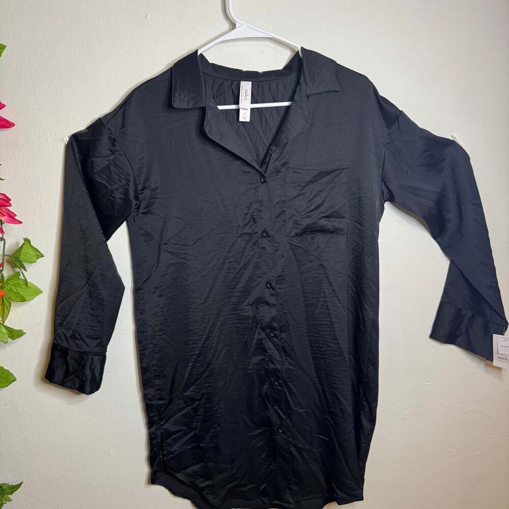 Auden Auden Black Satin Long Sleeve Sleep Shirt, Size XS— New with tags. This el
